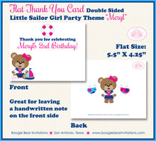 Load image into Gallery viewer, Nautical Sailor Girl Party Thank You Cards Birthday Boat Pink Blue Sail Little Swimming Pool Boogie Bear Invitations Meryl Theme Printed