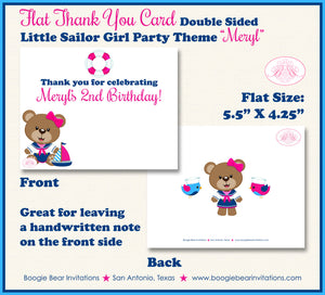 Nautical Sailor Girl Party Thank You Cards Birthday Boat Pink Blue Sail Little Swimming Pool Boogie Bear Invitations Meryl Theme Printed