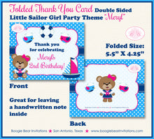 Load image into Gallery viewer, Nautical Sailor Girl Party Thank You Cards Birthday Boat Pink Blue Sail Little Swimming Pool Boogie Bear Invitations Meryl Theme Printed