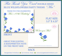 Load image into Gallery viewer, Blue Flowers Party Thank You Cards Birthday Girl Bluebonnets Wildflowers Garden Wild Bonnet Summer Boogie Bear Invitations Mia Theme Printed