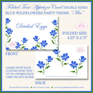 Blue Flowers Birthday Favor Party Card Tent Appetizer Place Girl Bluebonnets Wildflower Garden Wild Summer Boogie Bear Invitations Mia Theme