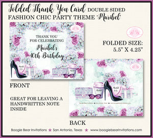 Fashion Chic Party Thank You Cards Birthday Purple Green Heels Shopping & Co Present Flowers Boogie Bear Invitations Maribel Theme Printed