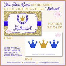 Load image into Gallery viewer, Royal Blue Gold Crown Birthday Favor Party Card Tent Place Food Appetizer Tag Boy Prince King Castle Boogie Bear Invitations Nathaniel Theme