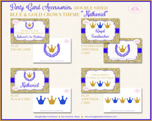 Load image into Gallery viewer, Royal Blue Gold Crown Birthday Favor Party Card Tent Place Food Appetizer Tag Boy Prince King Castle Boogie Bear Invitations Nathaniel Theme