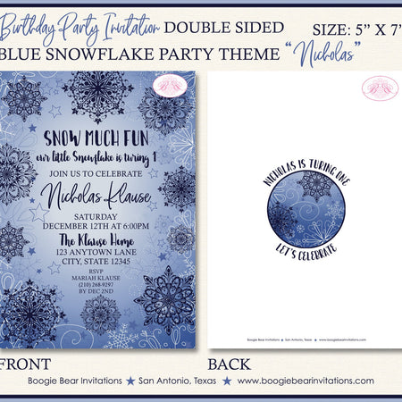 Blue Snowflake Birthday Party Invitation Navy Snow flake Star Boy Winter Boogie Bear Invitations Nicholas Theme Paperless Printable Printed