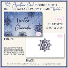 Load image into Gallery viewer, Blue Snowflake Birthday Favor Party Card Tent Place Food Appetizer Tag Winter Christmas Navy Snow Boy Boogie Bear Invitations Nicholas Theme