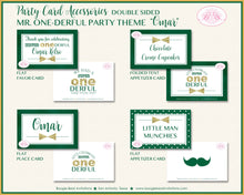 Load image into Gallery viewer, Mr. Wonderful Birthday Party Favor Card Tent Appetizer Food Place Boy Green Gold Onederful 1st Boogie Bear Invitations Omar Theme Printed