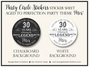 Vintage Dude Birthday Party Stickers Circle Sheet Round Chalkboard Aged to Perfection Whisky Boy Adult Boogie Bear Invitations Peter Theme