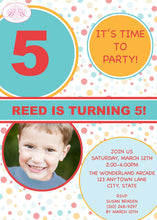 Load image into Gallery viewer, Bubble Photo Birthday Party Invitation Bounce Girl Boy Gender Neutral Retro Boogie Bear Invitations Reed Theme Paperless Printable Printed
