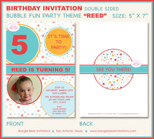 Bubble Photo Birthday Party Invitation Bounce Girl Boy Gender Neutral Retro Boogie Bear Invitations Reed Theme Paperless Printable Printed