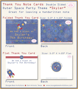Outer Space Birthday Party Thank You Card Planets Galaxy Stars Solar System Rocket Ship Travel Boogie Bear Invitations Skyler Theme Printed