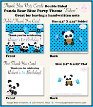 Load image into Gallery viewer, Blue Panda Bear Birthday Party Thank You Card Black White Butterfly Wild Zoo Jungle Animals Boy Boogie Bear Invitations Robert Theme Printed