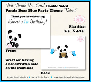 Blue Panda Bear Birthday Party Thank You Card Black White Butterfly Wild Zoo Jungle Animals Boy Boogie Bear Invitations Robert Theme Printed