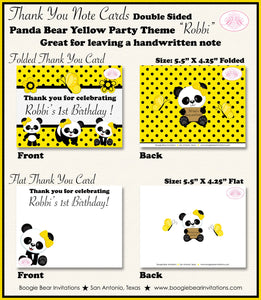 Panda Bear Birthday Party Thank You Card Girl Yellow Black Little Butterfly Wild Zoo Jungle Boogie Bear Invitations Robbi Theme Printed