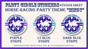 Horse Racing Birthday Party Stickers Circle Sheet Round Tag Purple Blue Kentucky Race Track Derby Argyle Boogie Bear Invitations Mindy Theme