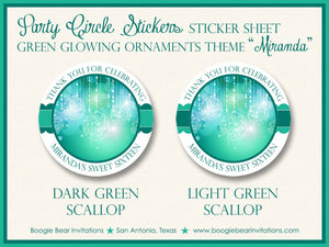 Green Glowing Ornament Party Stickers Circle Sheet Round Birthday Girl Christmas Snowflake Glow Star Boogie Bear Invitations Miranda Theme