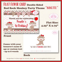 Load image into Gallery viewer, Red Sock Monkey Birthday Favor Party Card Tent Place Food Appetizer Girl Boy Wild Zoo Jungle Amazon Boogie Bear Invitations Nanette Theme