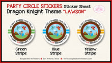 Load image into Gallery viewer, Dragon Knight Birthday Party Stickers Circle Sheet Boy Soldier Shield Red Brown Blue Flying Hero Slayer Boogie Bear Invitations Lawson Theme