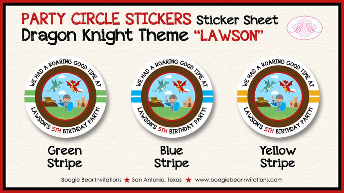 Dragon Knight Birthday Party Stickers Circle Sheet Boy Soldier Shield Red Brown Blue Flying Hero Slayer Boogie Bear Invitations Lawson Theme