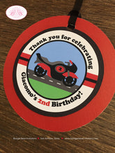 Load image into Gallery viewer, Motorcycle Birthday Party Favor Tags Red Black Driver Racing Race Track Motocross Enduro Ride Boy Girl Boogie Bear Invitations Giacomo Theme