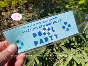 Swimming Pool Birthday Party Bookmarks Favor Girl Boy Blue Ocean Splash Bash Summer Water Tube Ball Kid Boogie Bear Invitations Martin Theme