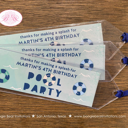 Swimming Pool Birthday Party Bookmarks Favor Girl Boy Blue Ocean Splash Bash Summer Water Tube Ball Kid Boogie Bear Invitations Martin Theme