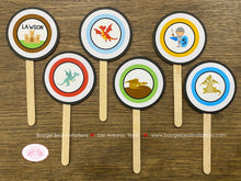 Load image into Gallery viewer, Dragon Knight Birthday Party Cupcake Toppers Cake Display Soldier Shield Red Brown Blue Flying Slayer Boogie Bear Invitations Lawson Theme