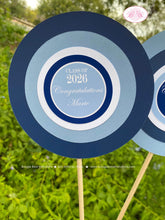 Load image into Gallery viewer, Blue Graduation Party Centerpiece Sticks Set Boy Girl High School College Graduate Diploma Modern Boogie Bear Invitations Roberts Theme