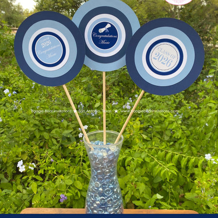 Blue Graduation Party Centerpiece Sticks Set Boy Girl High School College Graduate Diploma Modern Boogie Bear Invitations Roberts Theme