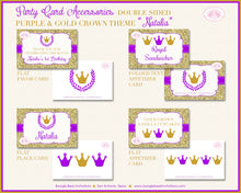 Load image into Gallery viewer, Purple Gold Crown Birthday Favor Party Card Tent Place Food Appetizer Girl Royal Princess Queen Castle Boogie Bear Invitations Natalia Theme