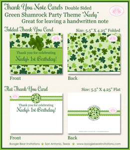 Lucky Charm Party Thank You Card Birthday Girl Boy St. Patricks Day Green 4 Leaf Shamrock Clover Boogie Bear Invitations Neely Theme Printed