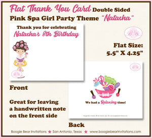 Pink Spa Birthday Party Thank You Card Circle Girl Facial Beauty Massage Pedicure Manicure Day Boogie Bear Invitations Natasha Theme Printed