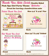 Load image into Gallery viewer, Pink Spa Birthday Party Thank You Card Circle Girl Facial Beauty Massage Pedicure Manicure Day Boogie Bear Invitations Natasha Theme Printed