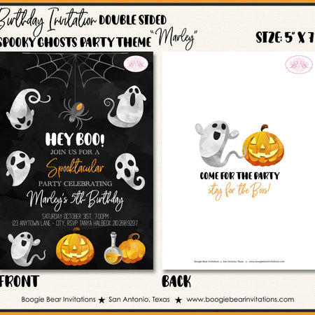 Halloween Ghosts Birthday Party Invitation Spider Hey Boo Pumpkin Boy Girl Boogie Bear Invitations Marley Theme Paperless Printable Printed