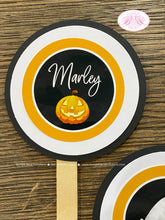 Load image into Gallery viewer, Halloween Ghosts Birthday Party Cupcake Toppers Cake Display Spider Web Pumpkin Hey Boo Spooky Boy Girl Boogie Bear Invitations Marley Theme