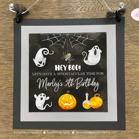 Halloween Ghosts Birthday Party Door Banner Spider Web Spiderweb Haunted Pumpkin Fall Hey Boo Boy Girl Boogie Bear Invitations Marley Theme