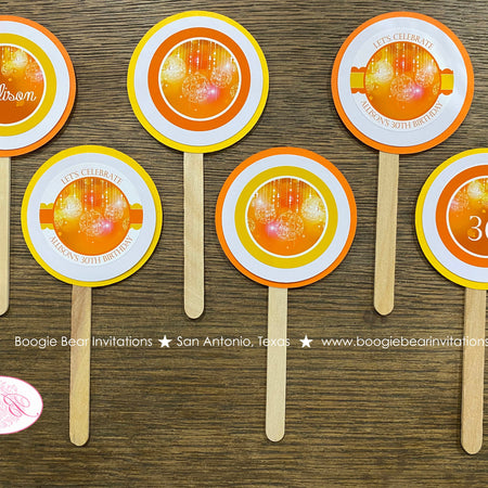 Orange Glowing Ornaments Party Cupcake Toppers Birthday Yellow Outdoor Glow Sweet 16 Formal Elegant Boogie Bear Invitations Allison Theme