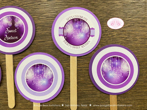 Purple Glowing Ornaments Party Cupcake Toppers Birthday Violet Plum Pink Glow Sweet 16 Formal Elegant Boogie Bear Invitations Juliet Theme