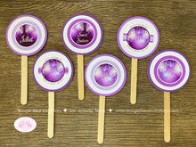 Load image into Gallery viewer, Purple Glowing Ornaments Party Cupcake Toppers Birthday Violet Plum Pink Glow Sweet 16 Formal Elegant Boogie Bear Invitations Juliet Theme