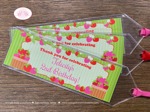 Pink Strawberry Birthday Party Bookmarks Favor Girl Red Green Sweet Fruit Strawberries Picking Garden Boogie Bear Invitations Felicity Theme