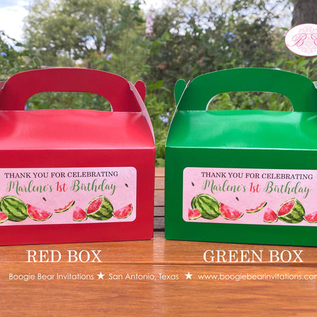 Red Watermelon Party Treat Boxes Birthday Favor Bag Girl One In a Melon Two Sweet Green Summer Fruit Boogie Bear Invitations Marlene Theme
