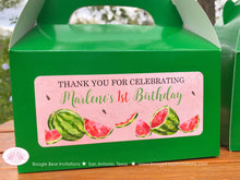 Load image into Gallery viewer, Red Watermelon Party Treat Boxes Birthday Favor Bag Girl One In a Melon Two Sweet Green Summer Fruit Boogie Bear Invitations Marlene Theme