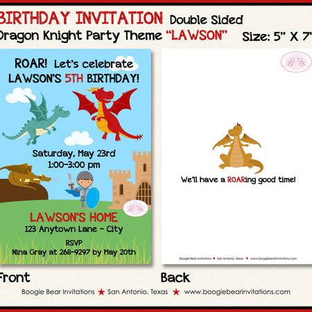 Dragon Knight Birthday Party Invitation Castle Shield Brave Sword Boy Girl Boogie Bear Invitations Lawson Theme Paperless Printable Printed