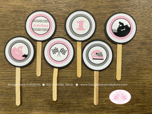 Load image into Gallery viewer, ATV Birthday Party Cupcake Toppers Quad Girl Pink Black All Terrain Vehicle Off Road 4 Wheeler Boogie Bear Invitations Adeline Theme