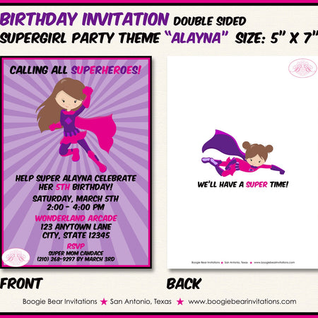 Superhero Girl Birthday Party Invitation Pink Supergirl Super Hero Girl Fly Boogie Bear Invitations Alayna Theme Paperless Printable Printed