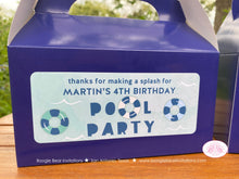 Load image into Gallery viewer, Swimming Pool Party Treat Boxes Favor Birthday Girl Boy Blue Ocean Splash Bash Summer Water Tube Ball Boogie Bear Invitations Martin Theme
