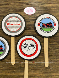 Motorcycle Birthday Party Cupcake Toppers Racing Red Black Enduro Motocross Street Race Track Racing Boogie Bear Invitations Giacomo Theme