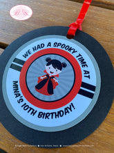 Load image into Gallery viewer, Vampire Girl Birthday Party Favor Tags Girl Halloween Full Moon Red Blood Dracula Black Bat Coffin Spooky Boogie Bear Invitations Mina Theme