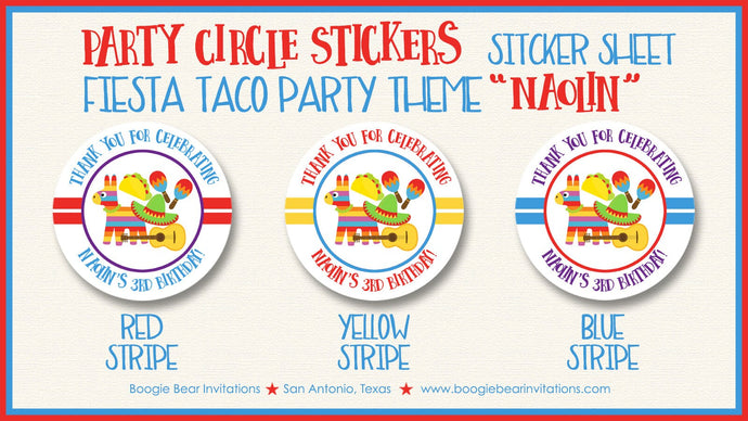 Fiesta Taco Birthday Party Stickers Circle Sheet Round Tag Girl Boy Pinata Cinco de Mayo Parade Tuesday Boogie Bear Invitations Naolin Theme