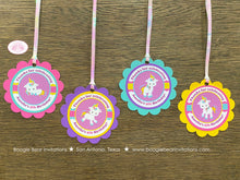 Load image into Gallery viewer, Rainbow Unicorn Party Favor Tags Birthday Cake Display Girl Pink Blue Purple Magic Pony Heart Horse Boogie Bear Invitations Aurelia Theme